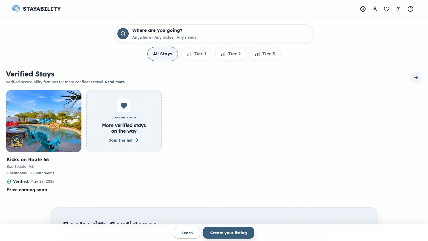 Stayability website on desktop